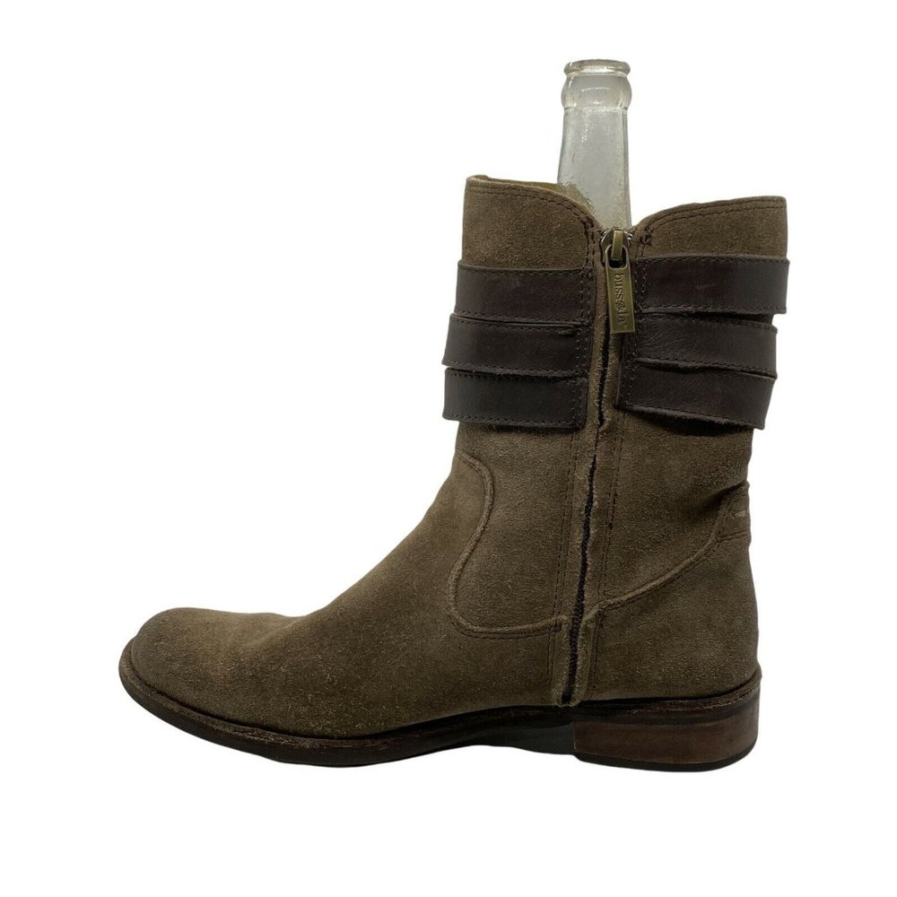 Bussola Womens Sevilla Taupe Buckle Straps Round Toe Classic Ankle Bootie Sz 8.5